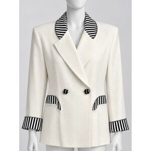 Vtg NWT SOLINI New York Cream Black Striped 2 Pc Skirt Suit Women Size 4
